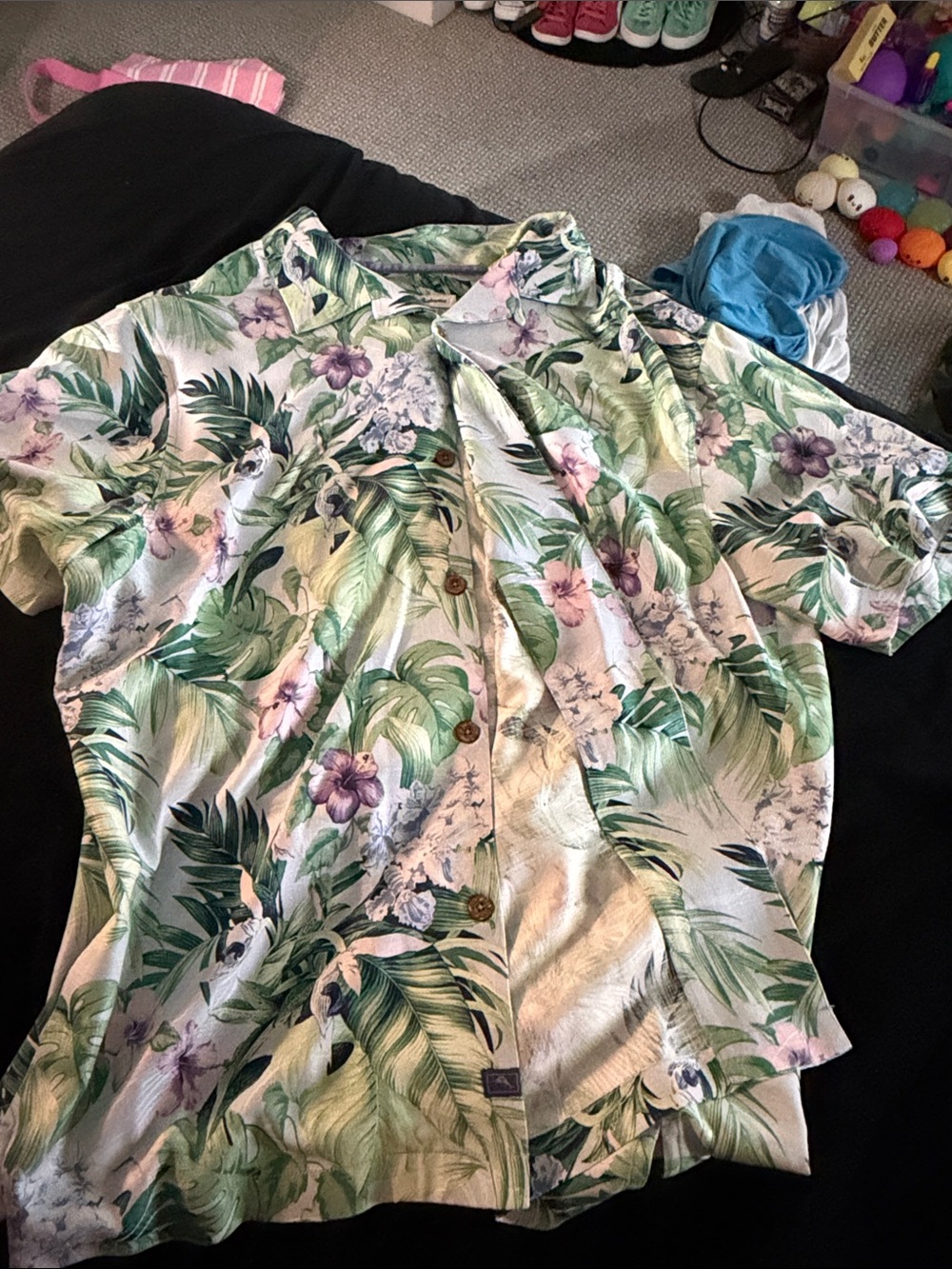 Tommy Bahama Green and Purple Tropical Print Shirt